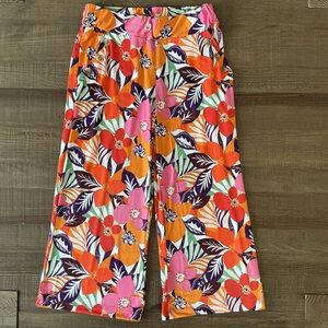 Robert Louis Vibrant Elastic Waste Wide Leg Cropped Pants With Pockets Size Med